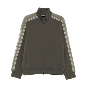 Emporio Armani Zip-throughs, male, Green, S, ASV Double-Jersey Full-Zip Sweatshirt With Logo Stripe