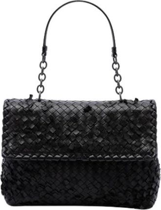 Bottega Veneta Pre-owned Ruffled Woven Leather Shoulder Bag - Dames - Vintage Schoudertas - Zwart - ONE Size - Leer - Vintage