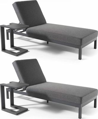 Oviala Juego de 2 tumbonas con mesas auxiliares de aluminio gris