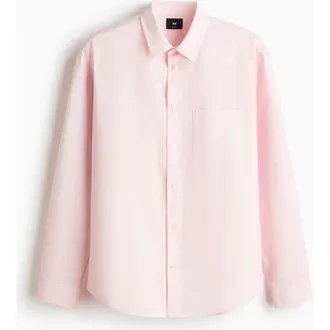 H&M Relaxed Fit Linen-blend Shirt in Light Pink at Nordstrom, Size Xx-Large