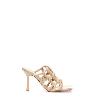 Bottega Veneta Heeled Mules, female, Beige, Size: 6 US Stiletto Leather Sandals