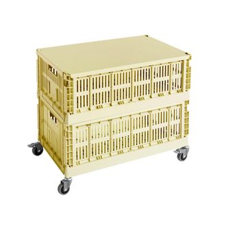 HAY Colour Crate Beistelltisch auf Rollen, large, hellgelb, recycled