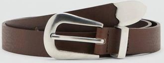 Mango Cintura pelle dettaglio metallo cioccolato - Donna - XL - MANGO