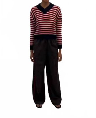 Rosie Assoulin Striped V Neck Sweater In Red/ Blue