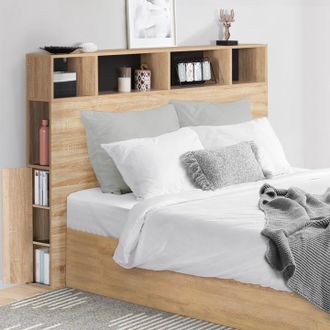 IDMarket Cabecero Cleo 165 Cm Con Armarios En Haya Y Negro