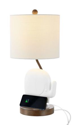 Jonathan Y Designs Ellie 20.25 Bohemian Designer Iron/Resin Elephant LED Kids Table Lamp with Phone Stand and USB Charging Port in White at Nordstrom