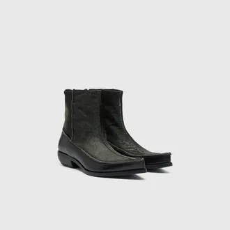Diesel D-Frido-Western ankle boots in leather and denim - Boots - Man - Black