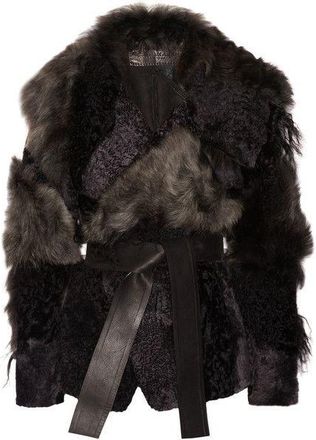 DKNY Leather Trimmed Patchwork Shearling Coat Size XS