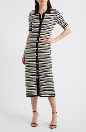 Elie Tahari The Lucine Midi Sweater Dress in Noir/Ivory at Nordstrom, Size X-Large