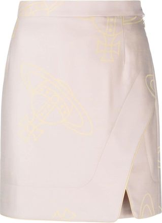 Vivienne Westwood Rita Orb-print wrap skirt - women - Viscose/Virgin Wool - 42 - Neutrals