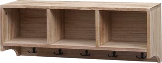 Hhg Hhg - Estanter&iacute;a De Pared 412, Perchero Perchero De Pared Estanter&iacute;a, 3 Compartimentos 5 Ganchos 30x80x20cm Madera, Marr&oacute;n Natural
