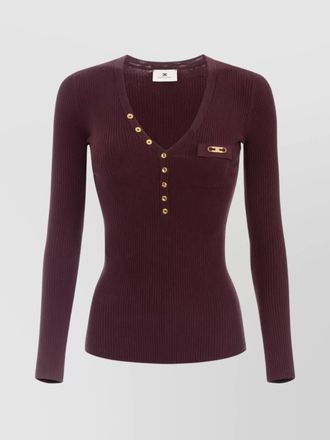 Elisabetta Franchi ribbed v-neck short-sleeve knitted top