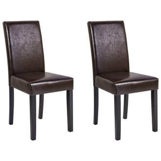 Beliani Beliani - Conjunto De 2 Sillas De Comedor En Piel Sint&eacute;tica Marr&oacute;n Con Patas De Madera Broadway