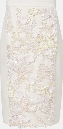 Plan C Embellished cotton drill midi skirt