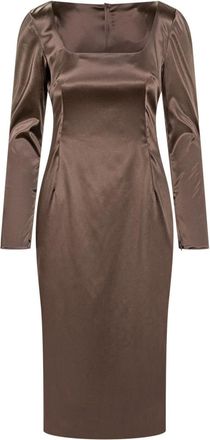 Dolce & Gabbana Brown Square Neck Midi Dress