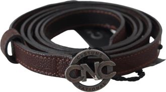 Costume National Elegante bruin leren riem met rustieke hardware - Dames - Riemen - Bruin - ONE Size - Leer - Accessoires