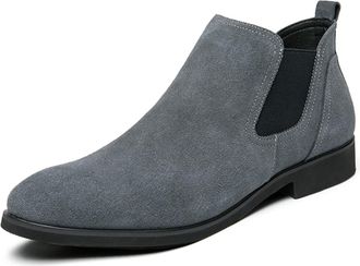 Generic Mens Chelsea Ankle Boots Round Toe Solid Color Simple Suede Vamp Slip On Non Slip Anti-slip Waterproof Wearable Classic Pull On(Grau,7.5 UK)