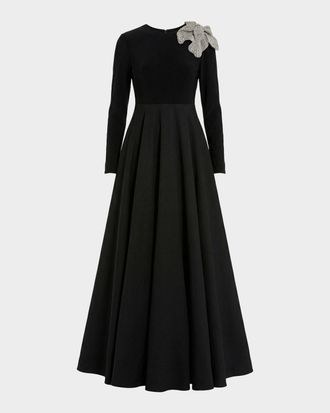 Mac Duggal Flower-Embellished Jersey and Taffeta Gown