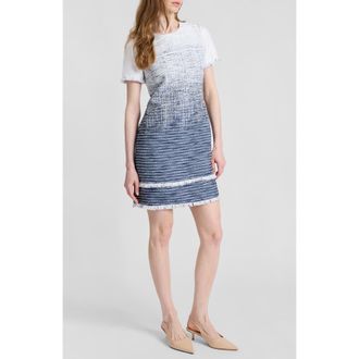 Santorelli Melania Short Sleeve Shift Dress in Ombre Tweed in Blue Aura at Nordstrom, Size 16