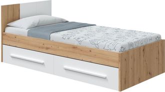 For&eacute;s Cama Con Cabezal 2 Cajones Noa Roble Blanco