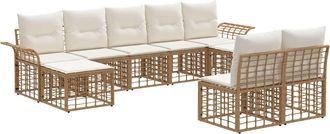 vidaXL Conjunto De Sof&aacute;s De Exterior 9 Uds. Natural Y Crema Poli&eacute;ster Vidaxl