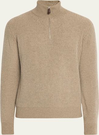 Loro Piana Mens Plane Tree Baby Cashmere Ribbed Half-Zip Sweater