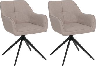 Hhg [nunca Usado] Juego De 2 Sillas De Comedor Hhg-983, Silla De Cocina Con Reposabrazos, Giratoria Con Retorno Autom&aacute;tico, Tela/tejido (270 G/m&sup2;), Beige