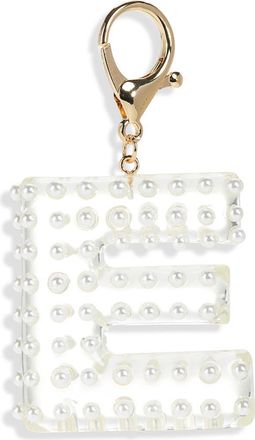 Leith Faux Pearl Initial Bag Charm in E- Clear- White- Gold at Nordstrom Rack