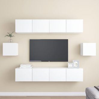 vidaXL Vidaxl - Set De Muebles De Sal&oacute;n Tv 6 Piezas Madera De Ingenier&iacute;a Blanco