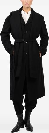 Yohji Yamamoto scarf-detail belted coat - Zwart