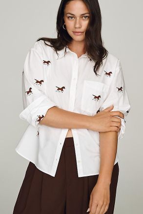 Maeve Shrunken Bennet 100% Cotton Embellished Buttondown Shirt
