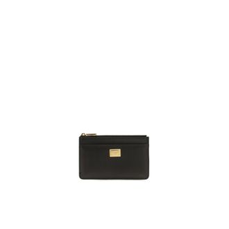Dolce & Gabbana Calfskin Kaarthouder met Merkplaatje - Dames - Accessoires - Zwart - Maat: ONE Size Leer