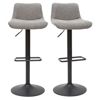 Miliboo Sgabelli da bar regolabili girevoli a 360&deg; in tessuto effetto velluto testurizzato grigio e metallo (set di 2) boost