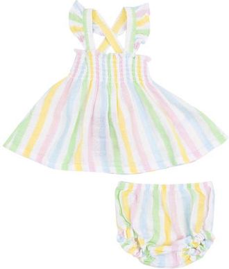 Angel Dear Rickrack Smocked Organic Cotton Ruffle Strap Top & Bloomers Set in Ivory at Nordstrom, Size 24M