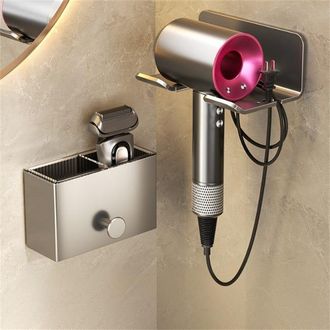 OEM Juego De 2 Estantes De Ba&ntilde;o De Pared + Soporte Para Secador De Pelo, 13 &times; 5 &times; 8 Cm, F&aacute;cil Instalaci&oacute;n, No Requiere Taladrar