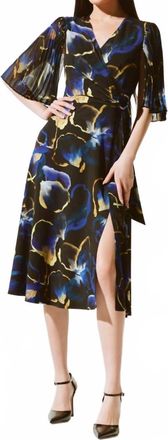 Joseph Ribkoff Floral Print Chiffon Midi Fit & Flare Dress In Black/multi