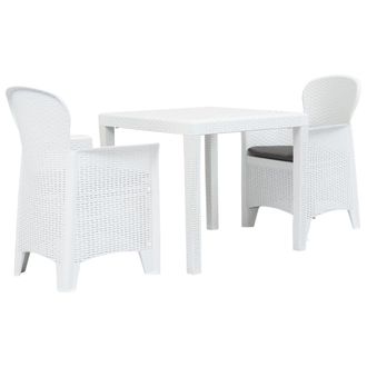 vidaXL Mesa Y Sillas De Jard&iacute;n 3 Piezas Pl&aacute;stico Blanco Aspecto Rat&aacute;n Vidaxl