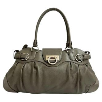 Ferragamo Pre-owned Handbags, female, Gray, Size: ONE SIZE Pre-owned Leather Handbag