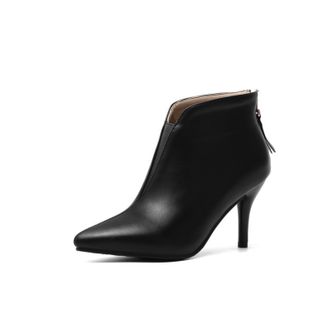 Generic Womens Pointed Toe Ankle Boots Stiletto Heels PU Leather Look Side Zipper Dressy Party Office Evening Comfortable Slip Resistant Durable Shoes,Black,3