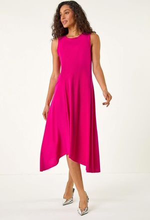 DUSK Asymmetric Stretch Midi Dress