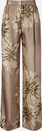 Brunello Cucinelli Floral silk pongee wide-leg pants