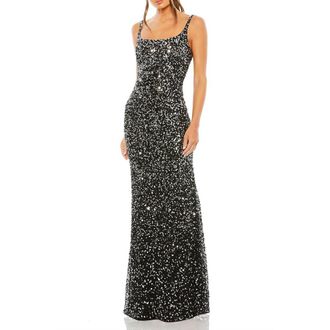 Mac Duggal Sequined Low Back Slip Gown in Black at Nordstrom, Size 10