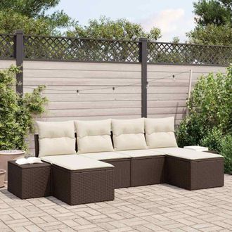 vidaXL Vidaxl - Conjunto De Sof&aacute; De Jard&iacute;n Con Coj&iacute;n 6 Pcs Marr&oacute;n Polirat&aacute;n