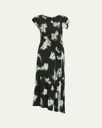 Jason Wu Blurred Floral Asymmetric Paneled Midi Dress