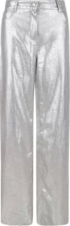 Max Mara Broeken, Dames, Grijs, XS, Linnen, Zilver Linnen Straight-Fit Broek