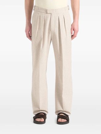 Mani&egrave;re De Voir Pierre pinstripe-pattern pleated tailored trousers - men - Cotton/Linen/Flax - 38 - Neutrals