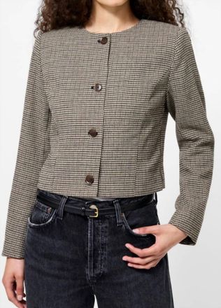 French Connection Houndstooth Wool Jacket In Black Brown