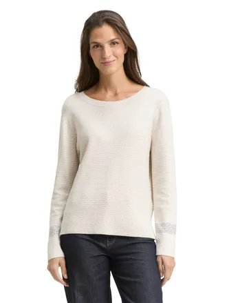 Tom Tailor Strickpullover TOM TAILOR, Damen, Gr. XXL, mini argyle on beige melange, Strick, Obermaterial: 85% Viskose, 15% Polyamid, Jacquardmuster, bedruckt, lo