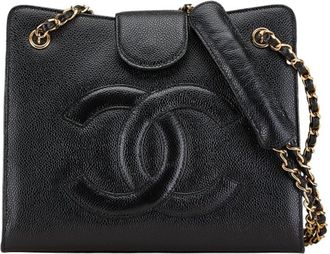 Chanel Black Grained Calfskin Shoulder Bag Tote Bag (Pre-Owned)