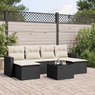 vidaXL Set De Comedor De Jard&iacute;n 7 Pzas Y Cojines Rat&aacute;n Sint&eacute;tico Negro Vidaxl